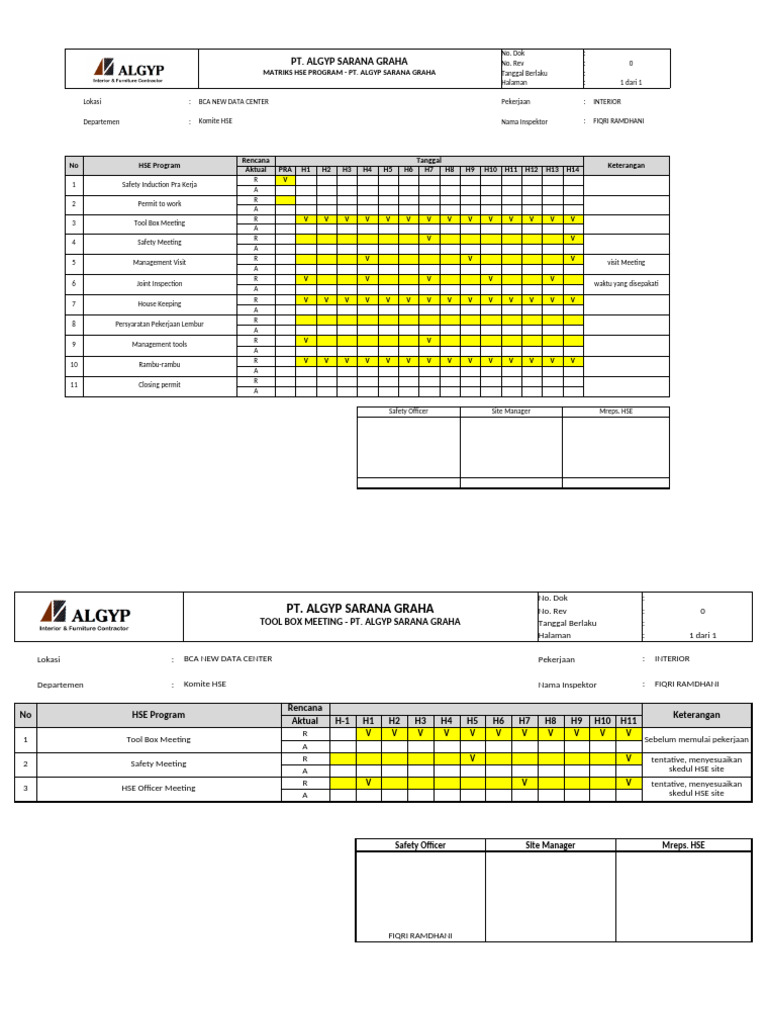 HSE Program Matrix for BCA Data Center | PDF | Population Genetics ...