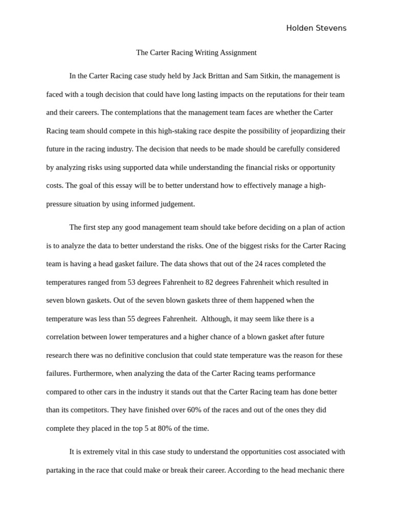 The Carter Racing Writing Assignment | PDF