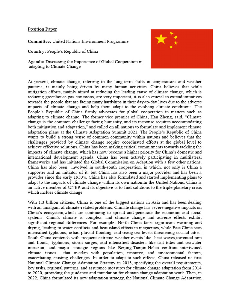 Position Paper - China - UIMUN'24 | PDF