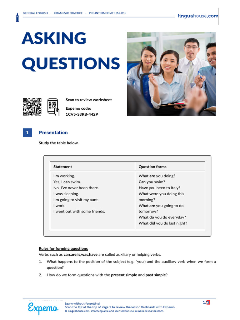 Pre-Intermediate English Question Practice | PDF | Syntax | Grammar