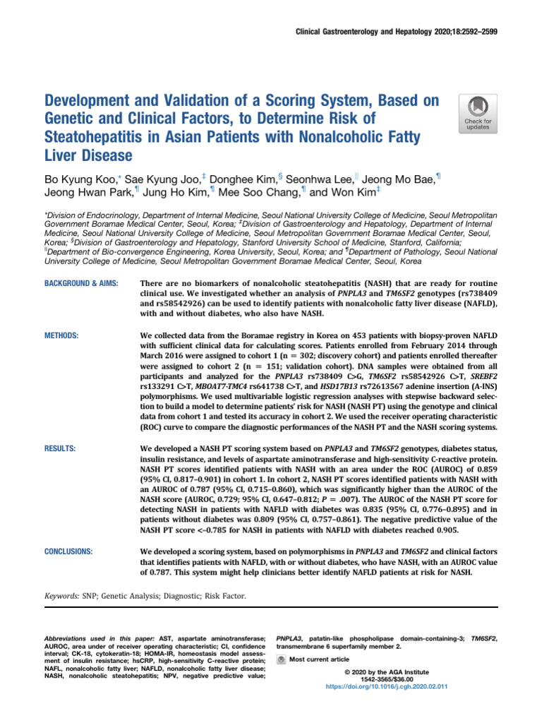 (CGH) # Development and Validation of A Scoring System, Based On ...