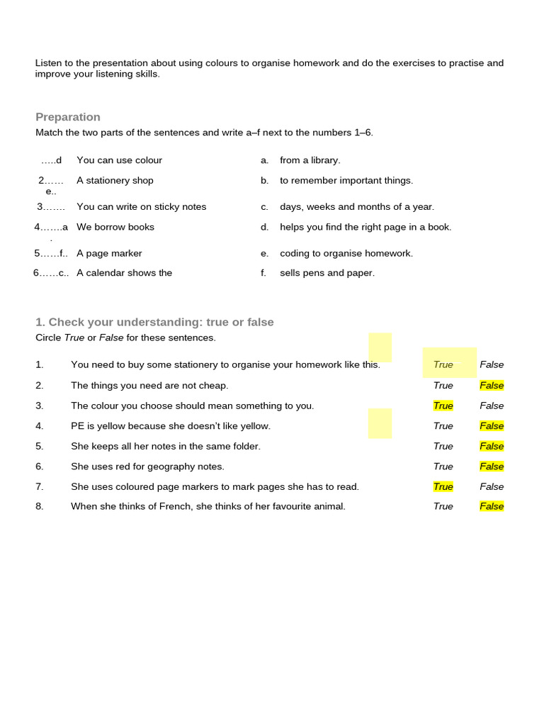 Using colours to do homework exercises 0 pdf