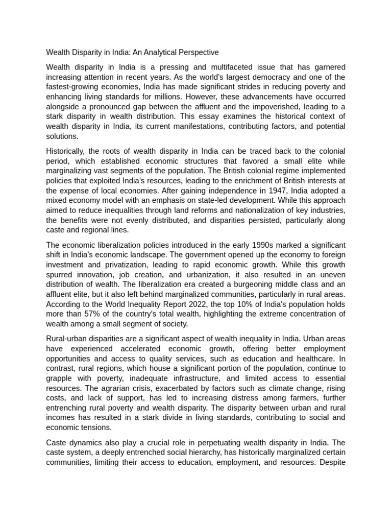 Wealth Disparity in India An Analytical Perspective | PDF