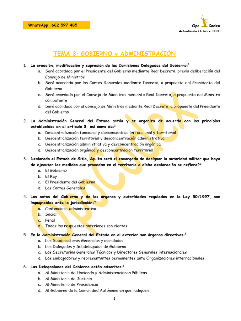 Test Tema 3 - Gobierno | PDF