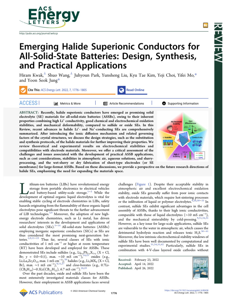 59 Kwak Et Al 2022 Emerging Halide Superionic Conductors For All Solid ...