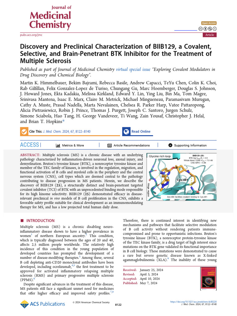 Discovery and Preclinical Characterization of BIIB129, A Covalent ...