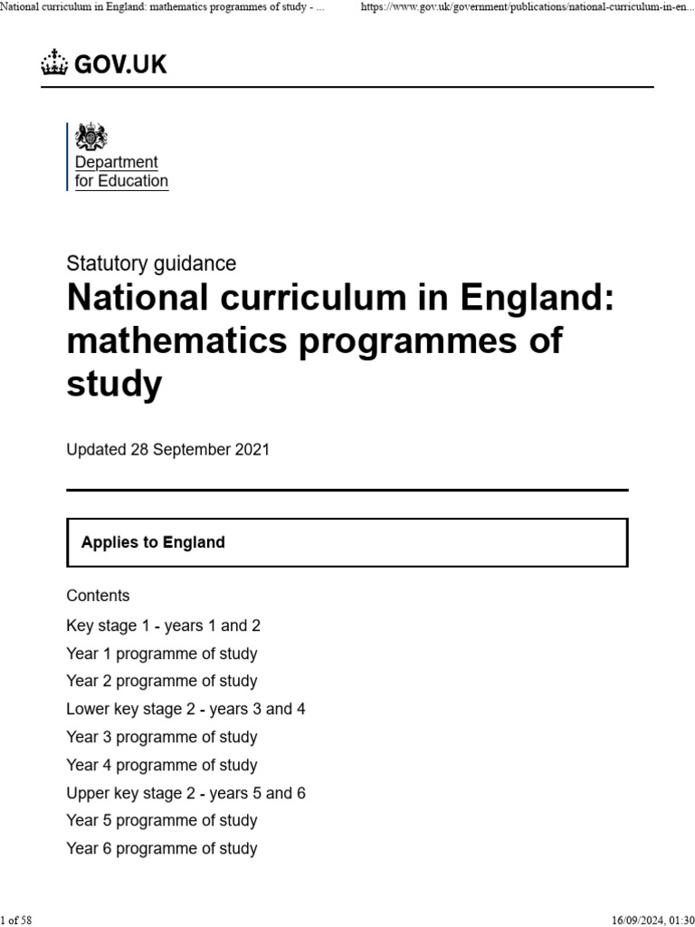 National Curriculum in England - Mathematics Programmes of Study - GOV ...