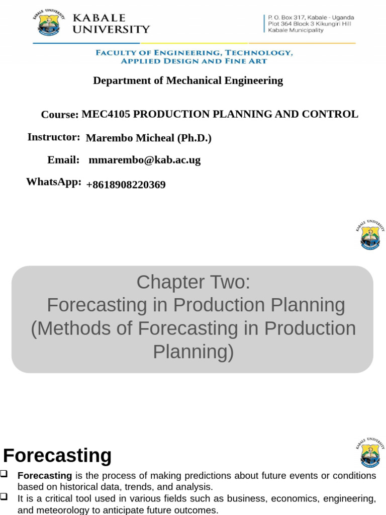 Lecture Notes - Chapter - Two-Forecasting in Production Planning | PDF