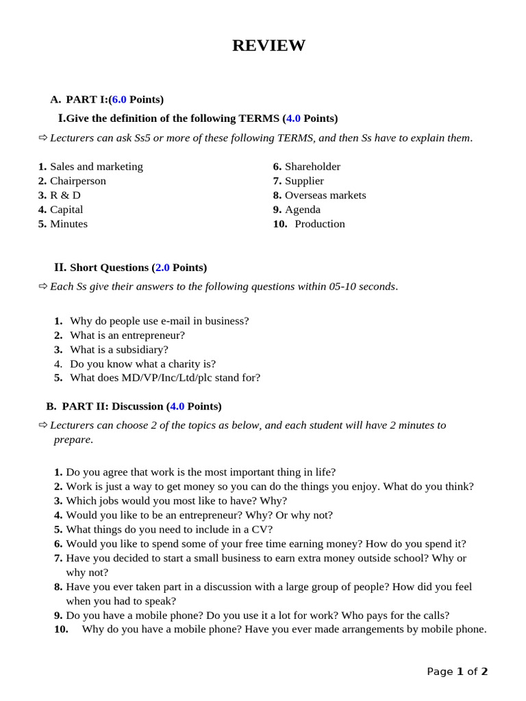 Review For Final | PDF