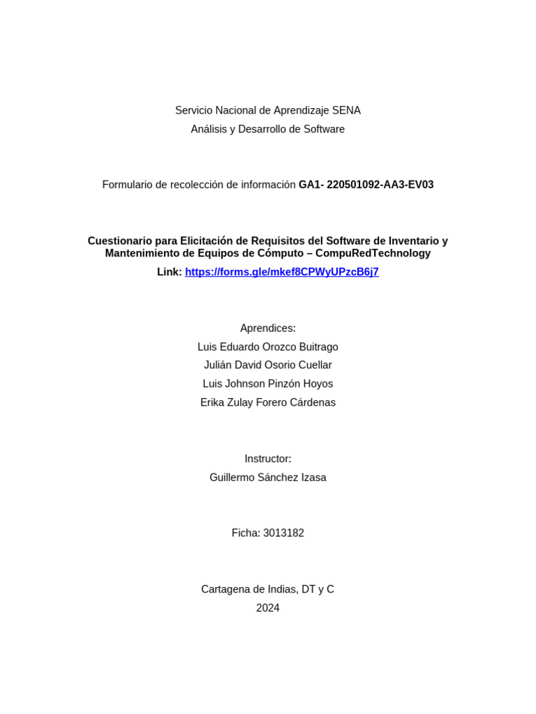 Formulario de Recolección SENA 2024 PDF