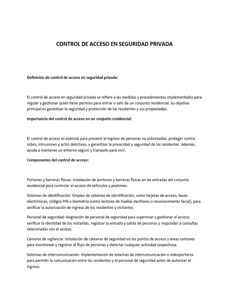 Control de Acceso en Seguridad Residencial | PDF | Privacidad ...