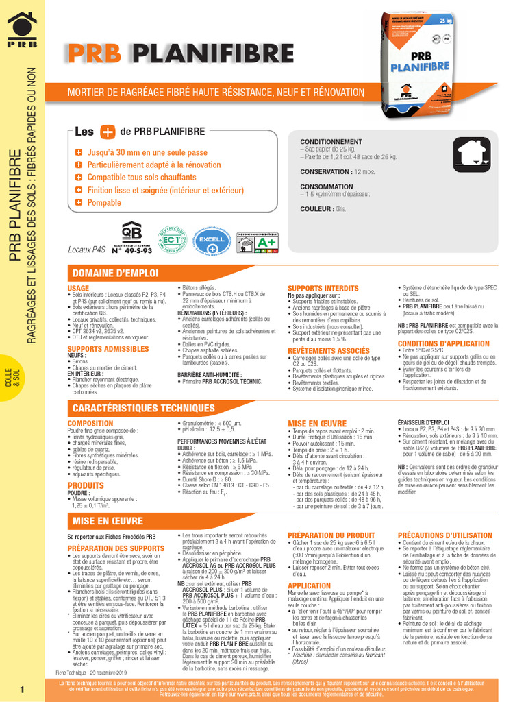 Ragréage Fibré PRB : Guide Technique | PDF | Bois (matériau de ...