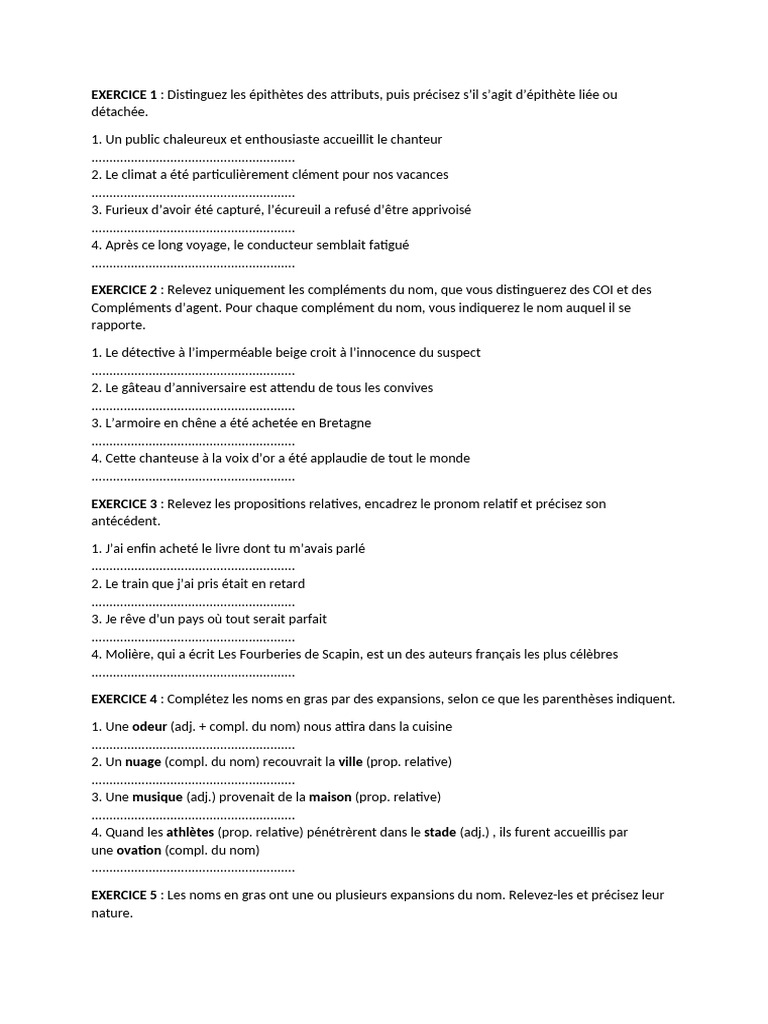 Exercices La Caractérisation | PDF
