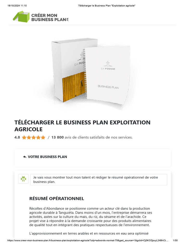 Télécharger Le Business Plan - Exploitation Agricole | PDF