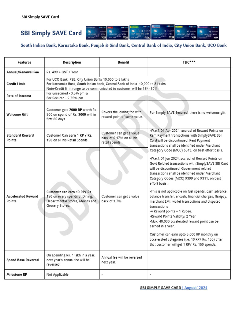 Banking SBI Simply Save Card August 2024 | PDF