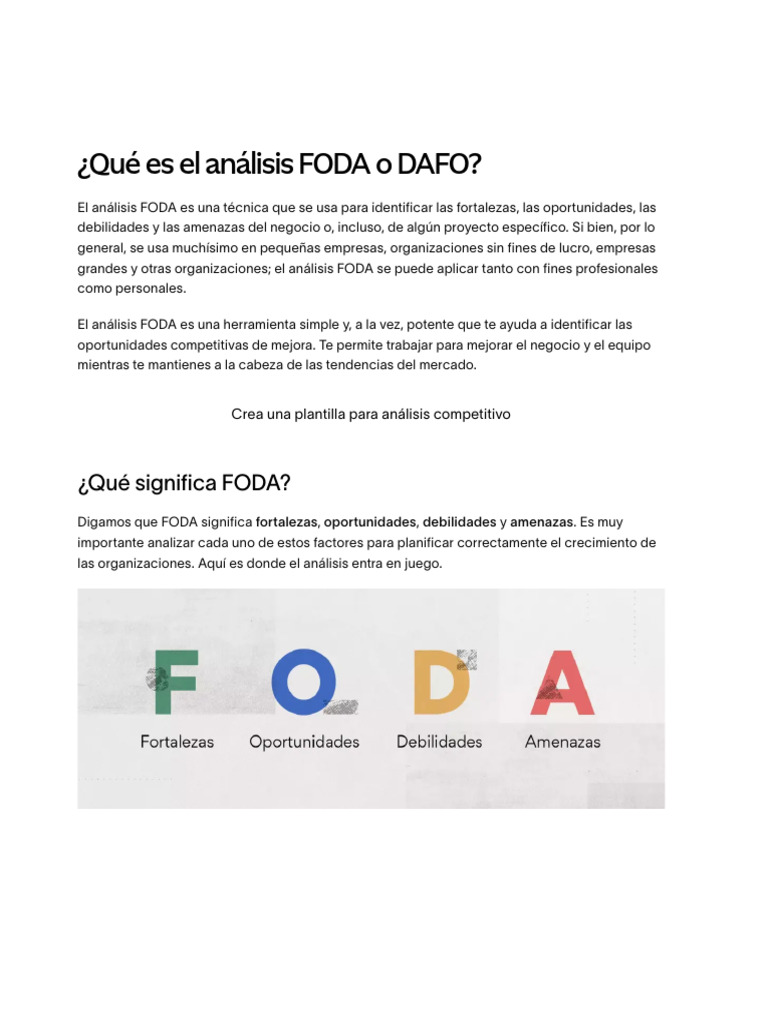Análisis FODA - Qué Es y Cómo Usarlo (Con Ejemplos) (2024) - Asana | PDF