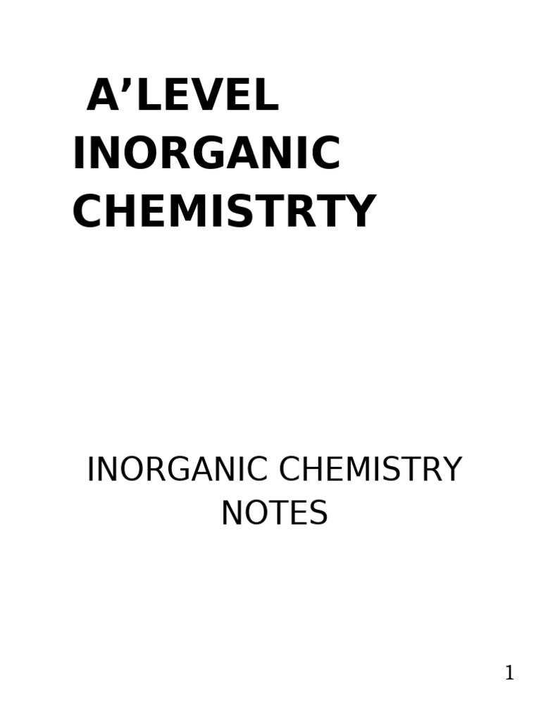 A'Level Inorganic Chemistrty | PDF