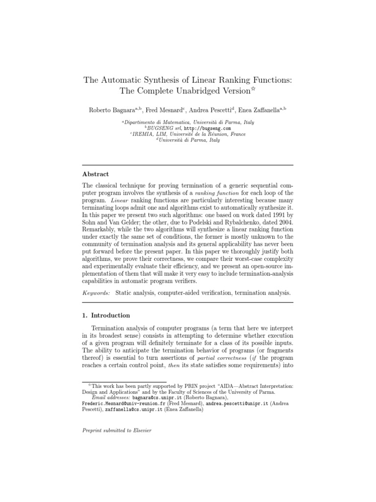 The Automatic Synthesis of Linear Ranking Functions: The Complete ...
