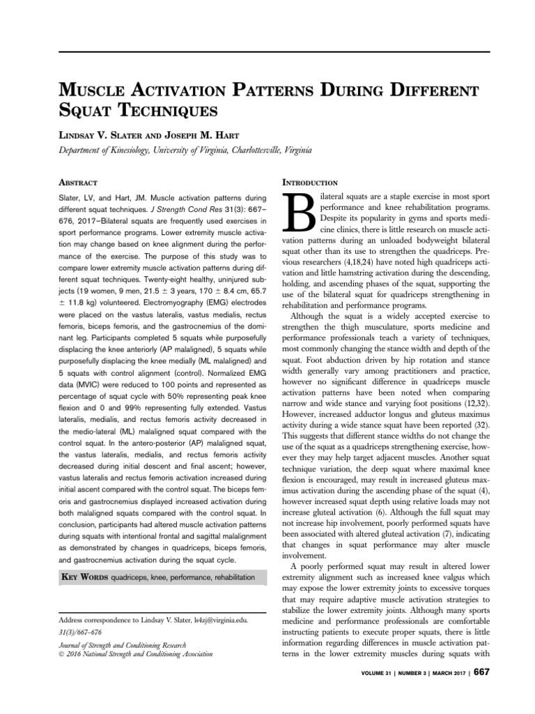 SlaterHart2017 Muscle Activation Patterns During Different Squat | PDF