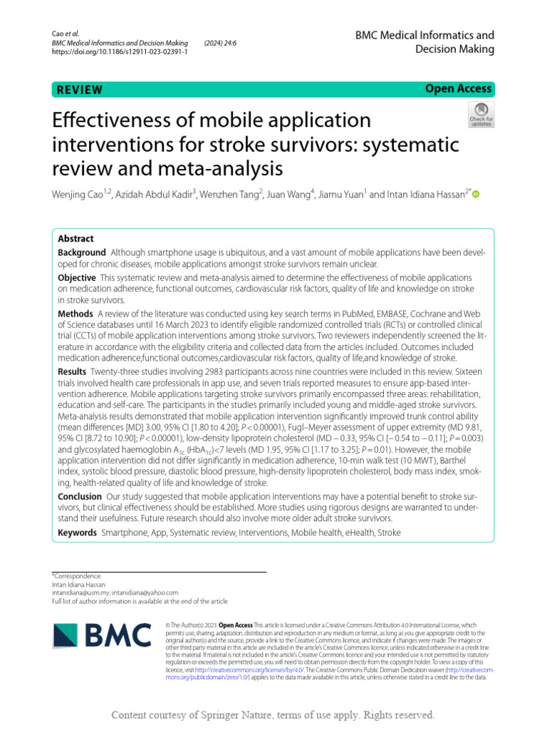 2 Cao, 2024, Effectiveness of Mobile Application Interventions | PDF ...