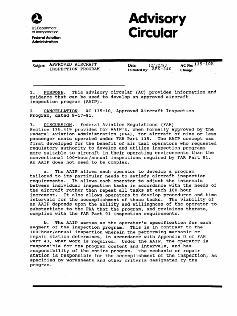 Approved Aircraft Inspection Program | PDF | Federal Aviation ...