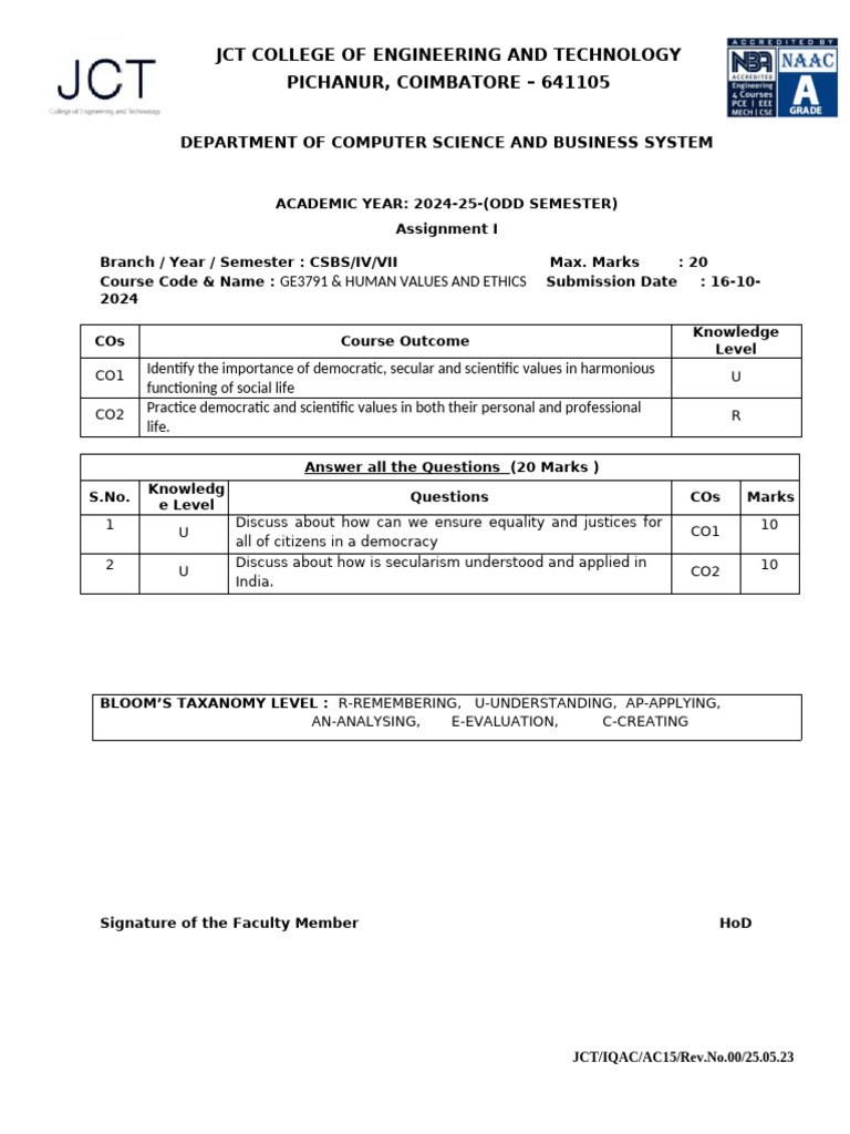 CSBS & CSE Assignments on Ethics | PDF | Science | Art