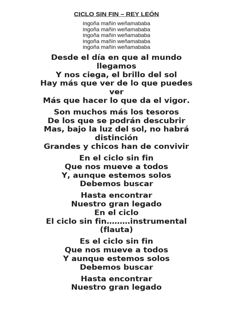 Ciclo Sin Fin Letra Coro | PDF