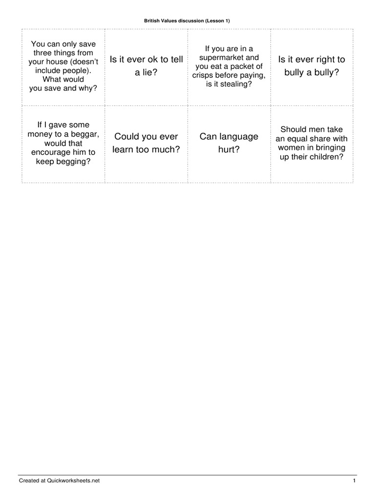 British Values Discussion Cards (Lesson 1) | PDF