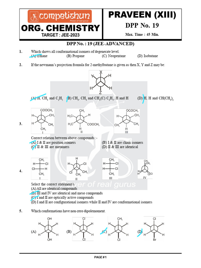 JEE Advanced Organic Chemistry Isomers | PDF | Conformational Isomerism ...