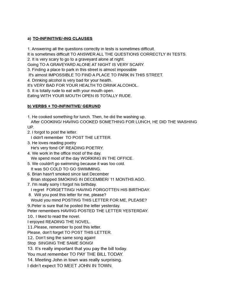 Rephrasing Gerunds and Infinitives Guide | PDF | Language Arts ...