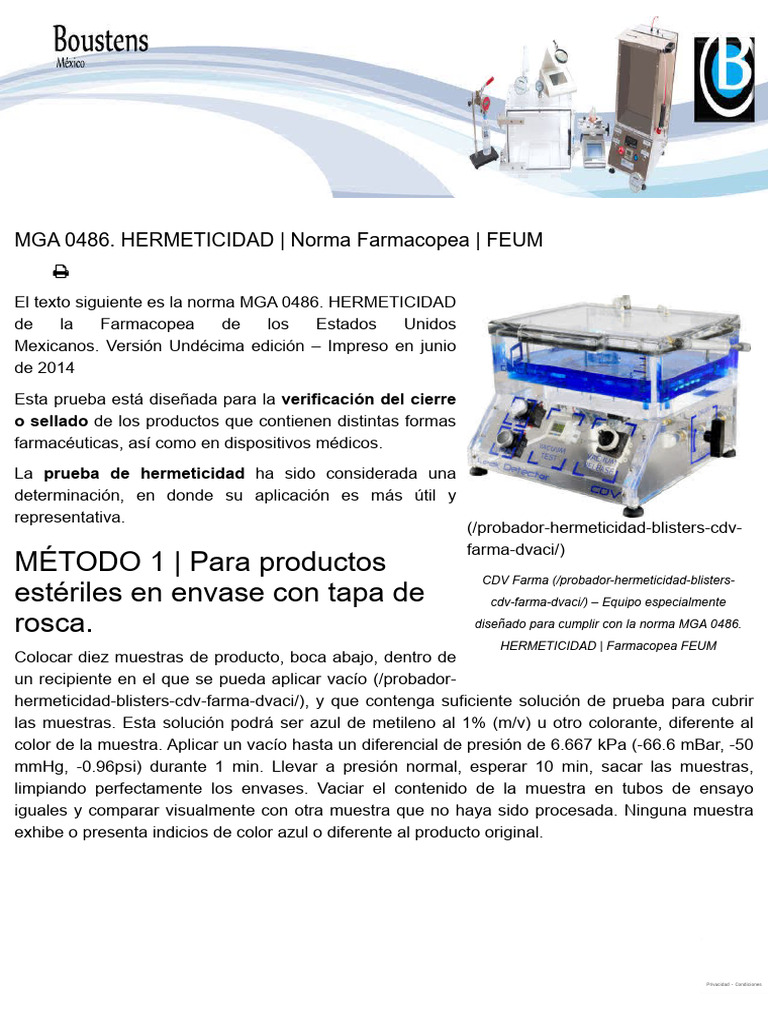 Mga 0486. Control de Hermeticidad - Norma Farmacopea Feum | PDF