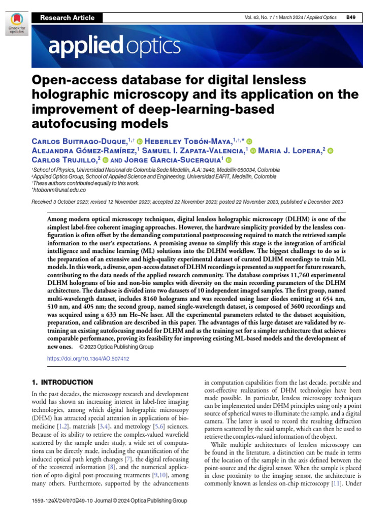 2024_Openaccess database for digital lensless holographic microscopy