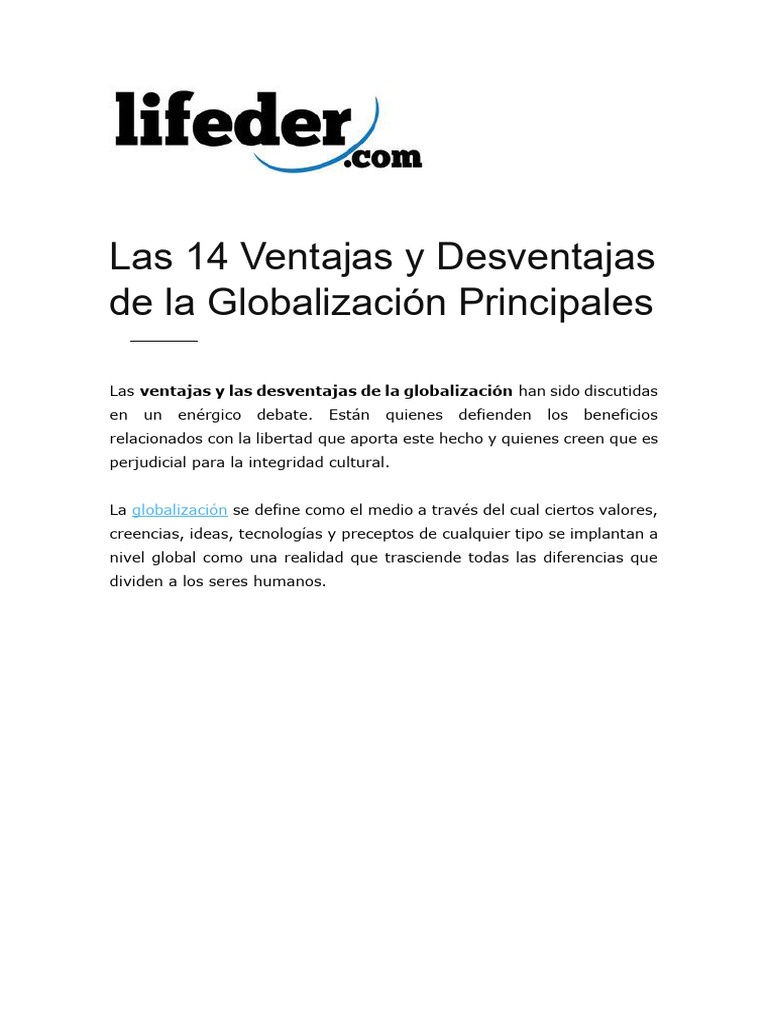 Ventajas y desventajas de la globalización | PDF | Globalización ...