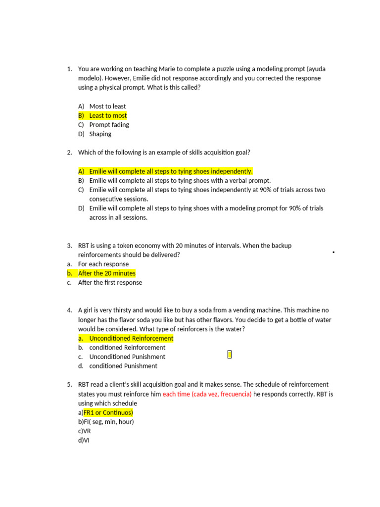 RBT Skill Acquisition Strategies Quiz | PDF | Reinforcement ...