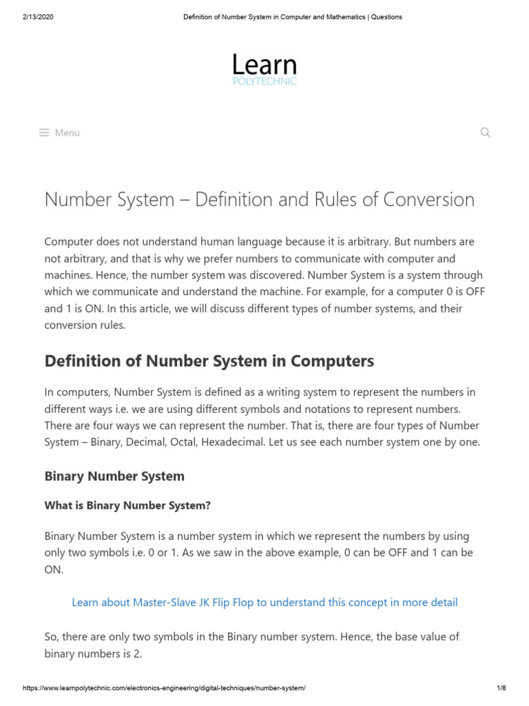 Definition of Number System in Computer and Mathematics - Questions | PDF