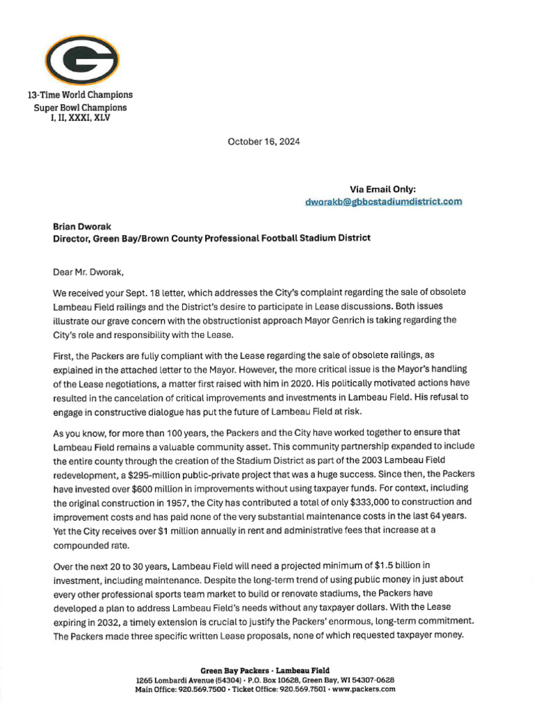 Packers Letter | PDF