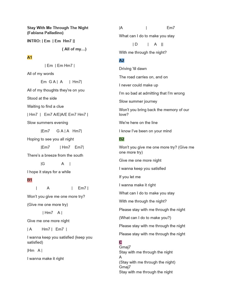 Stay With Me Through The Night Lyrics | PDF