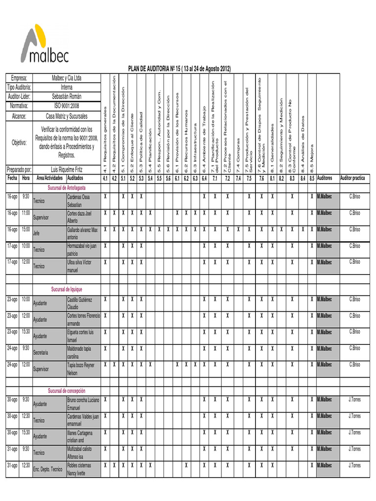 Plan de Auditoria 15 (Sucursales) | PDF