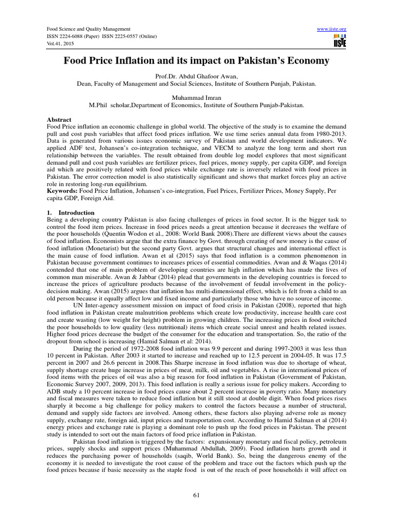 Food Prices and Its Impact On Pakistan Economy | PDF