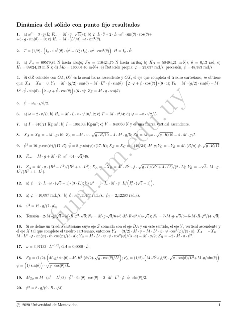 03 Dinamica Del Solido Con Punto Fijo Resultados | PDF