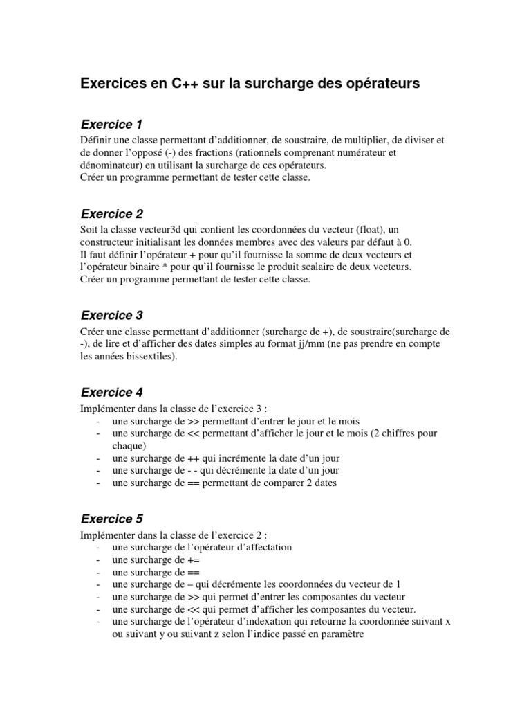 Surcharge d'opérateurs en C++ | PDF | Classe (informatique ...