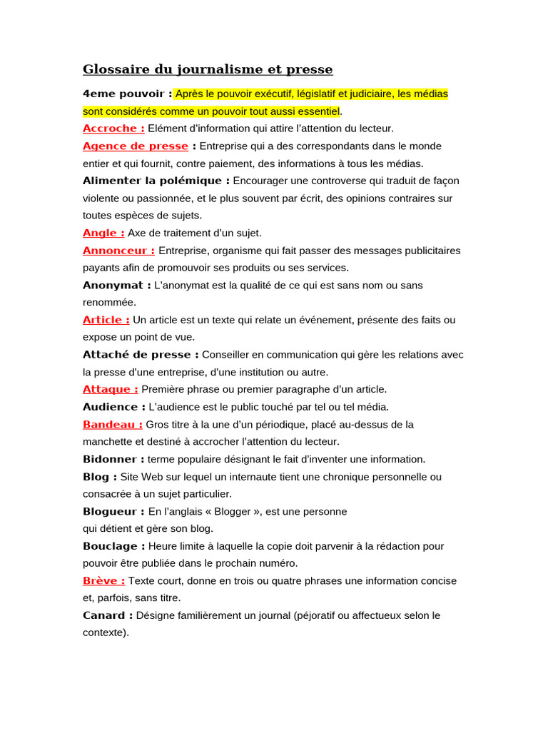 Glossaire Du Journalisme Et Presse | PDF