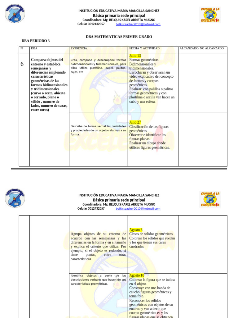 Dba Matematicas Primero Tercer Periodo | PDF