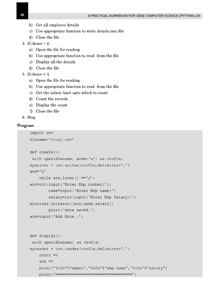 CSV Project Workbook for Python | PDF