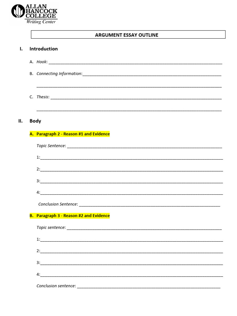 Argument Outline Format Fillable PDF