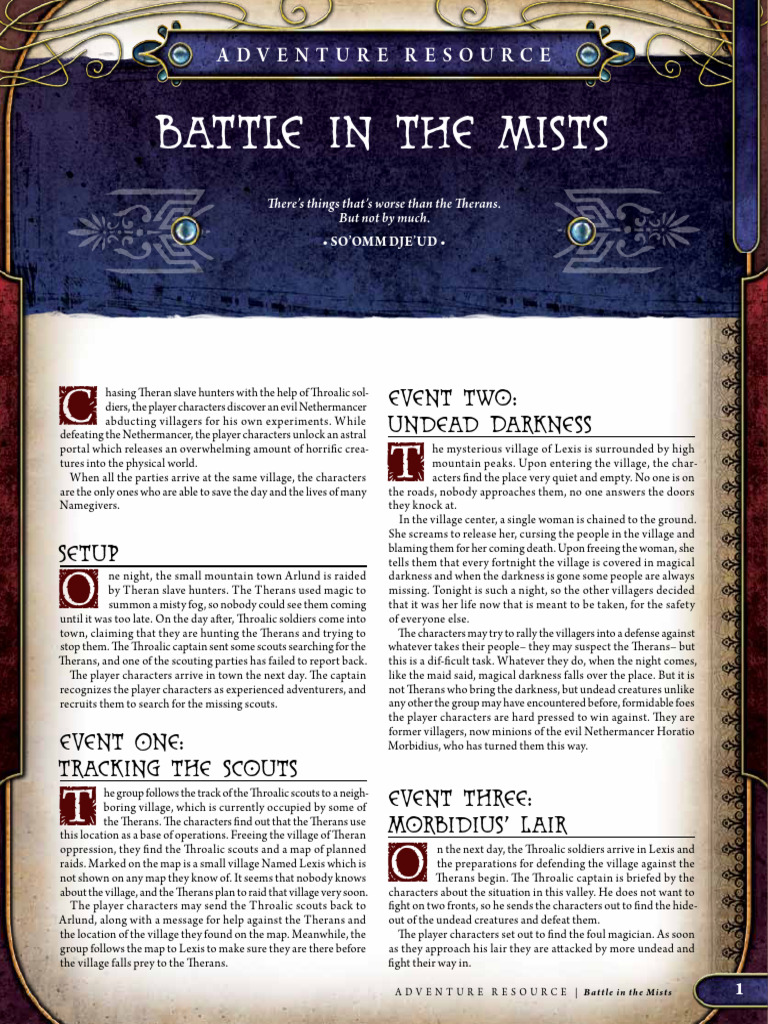 Ed3 Adventure Resource Battle in The Mists | PDF