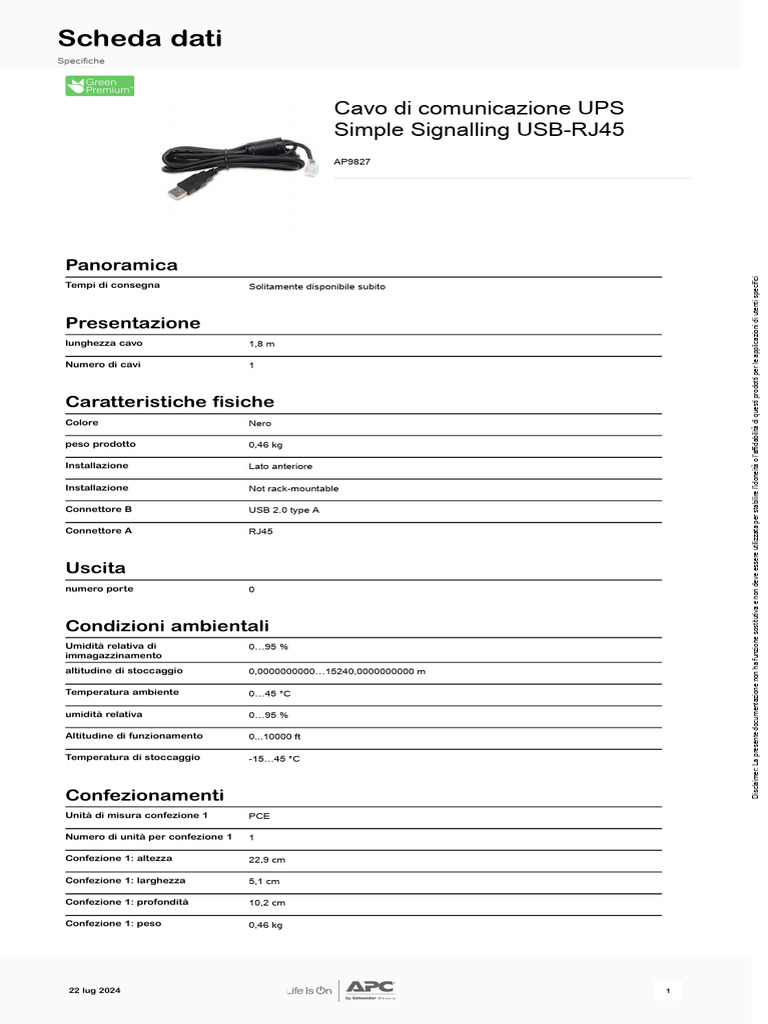 APC Cavi-Di-Interfaccia AP9827 | PDF