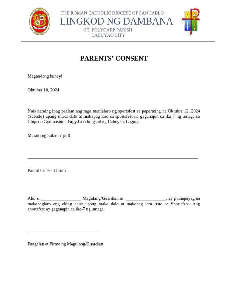 Parent Consent for Sportsfest Event | PDF