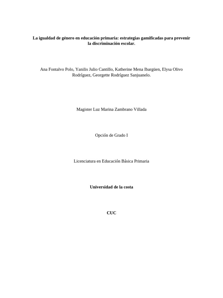 Propuesta La Igualdad de Género en Educación Primaria | PDF | Igualdad ...