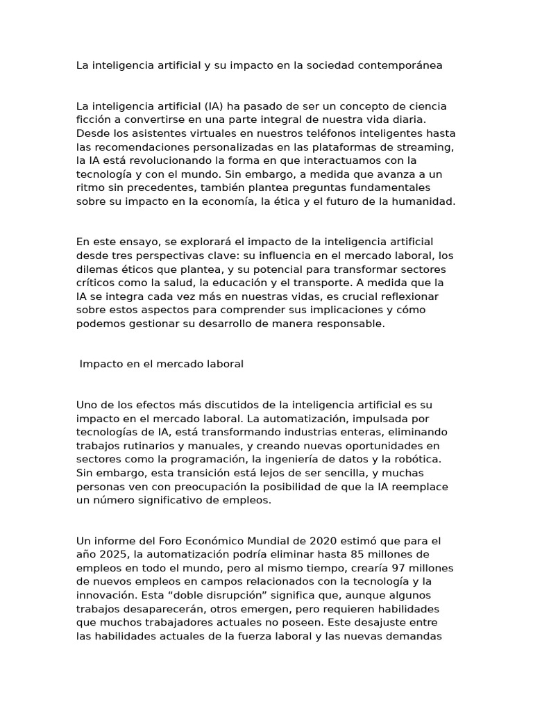 La Inteligencia Artificial y Su Impacto en La Sociedad Contemporánea ...